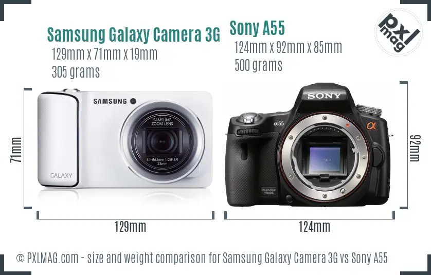 Samsung Galaxy Camera 3G vs Sony A55 size comparison