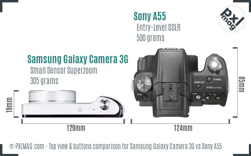 Samsung Galaxy Camera 3G vs Sony A55 top view buttons comparison
