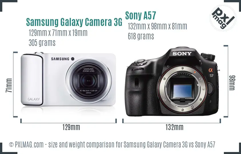Samsung Galaxy Camera 3G vs Sony A57 size comparison