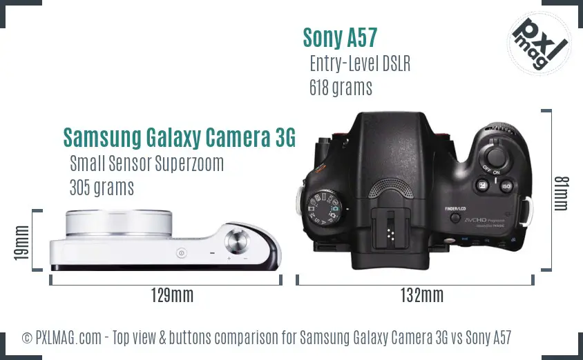Samsung Galaxy Camera 3G vs Sony A57 top view buttons comparison