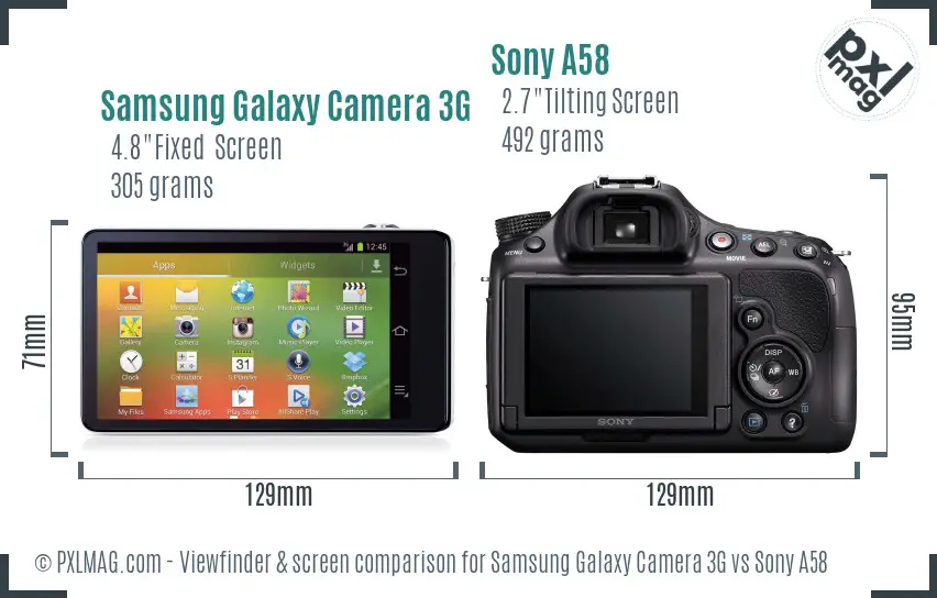 Samsung Galaxy Camera 3G vs Sony A58 Screen and Viewfinder comparison