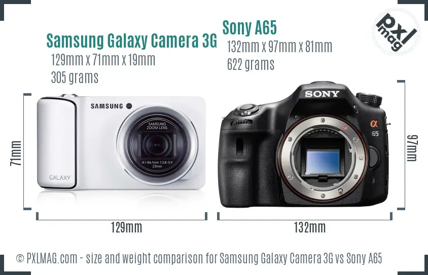 Samsung Galaxy Camera 3G vs Sony A65 size comparison