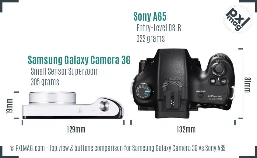 Samsung Galaxy Camera 3G vs Sony A65 top view buttons comparison