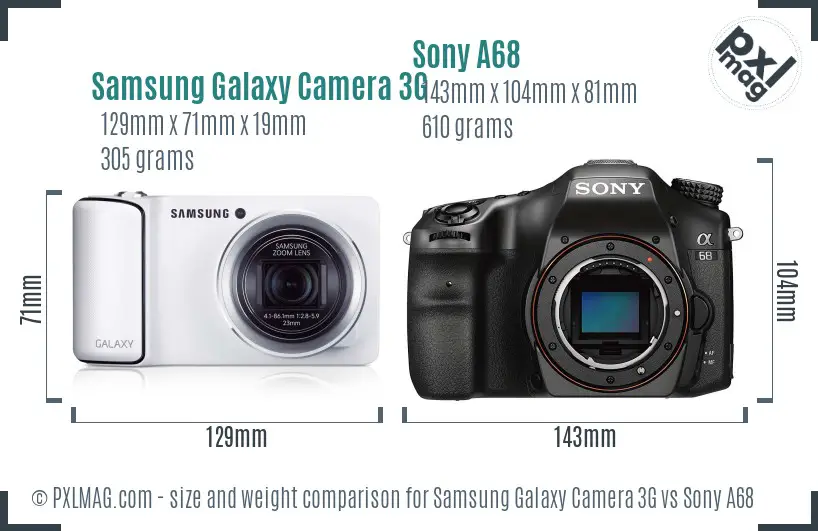 Samsung Galaxy Camera 3G vs Sony A68 size comparison