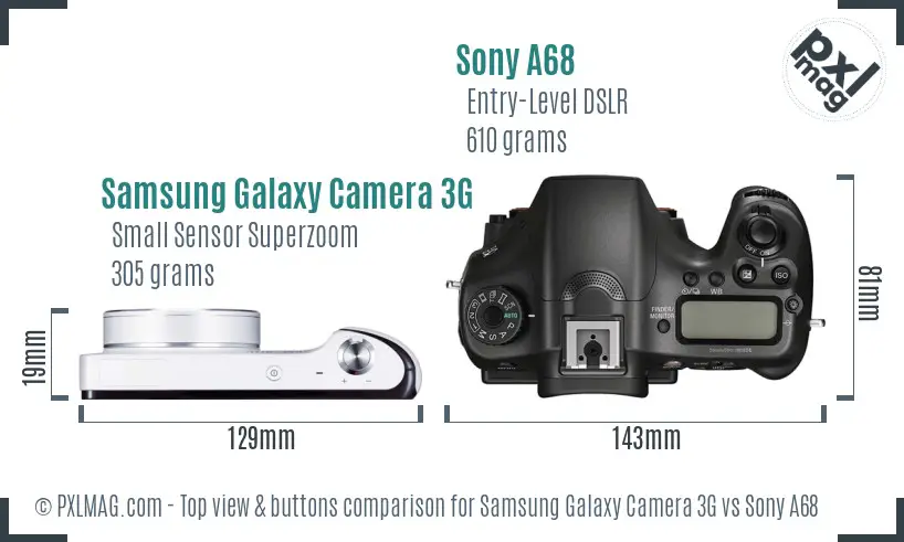 Samsung Galaxy Camera 3G vs Sony A68 top view buttons comparison