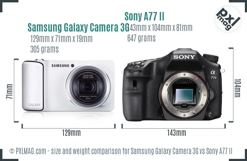 Samsung Galaxy Camera 3G vs Sony A77 II size comparison