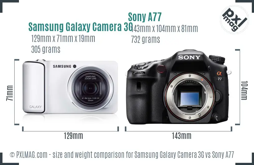 Samsung Galaxy Camera 3G vs Sony A77 size comparison