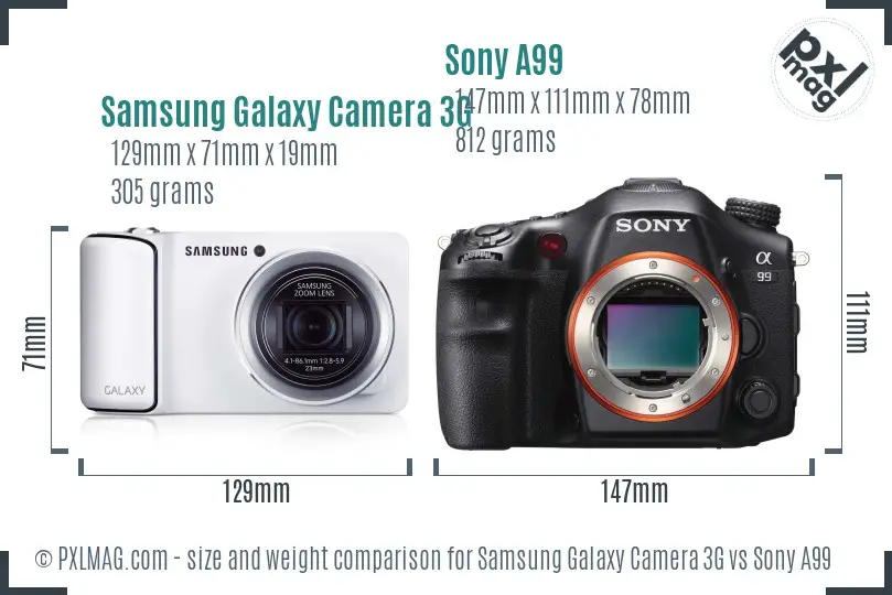 Samsung Galaxy Camera 3G vs Sony A99 size comparison