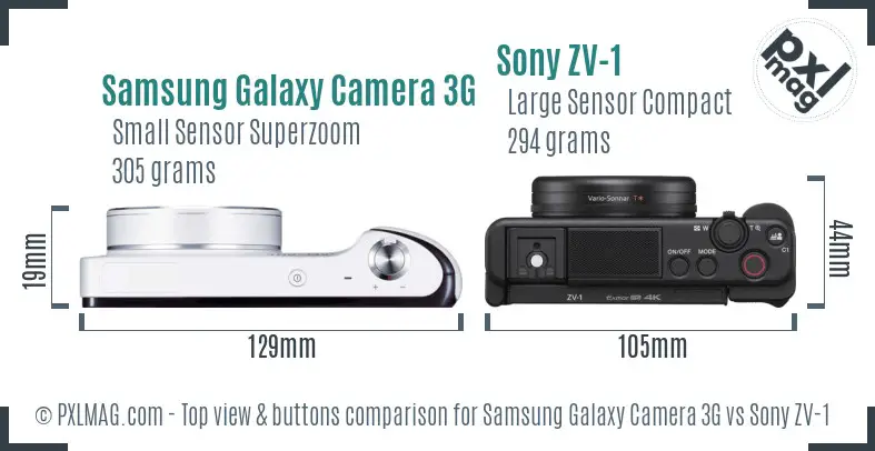 Samsung Galaxy Camera 3G vs Sony ZV-1 top view buttons comparison