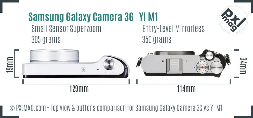 Samsung Galaxy Camera 3G vs YI M1 top view buttons comparison