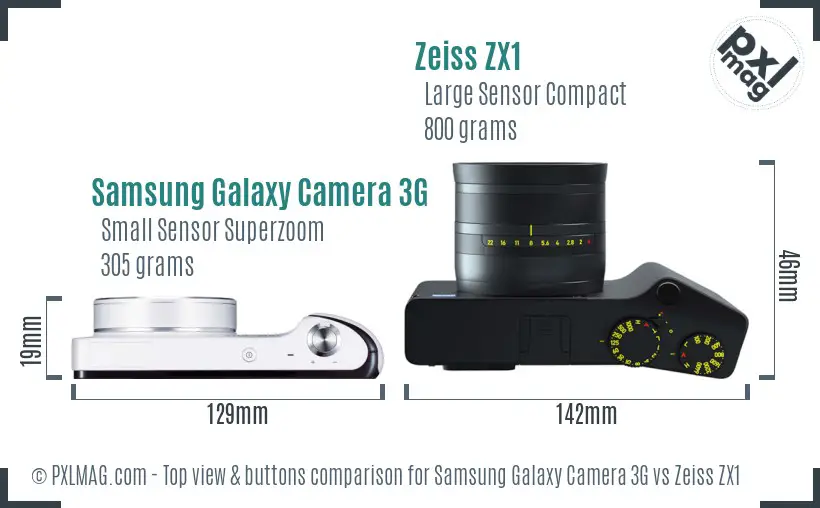Samsung Galaxy Camera 3G vs Zeiss ZX1 top view buttons comparison