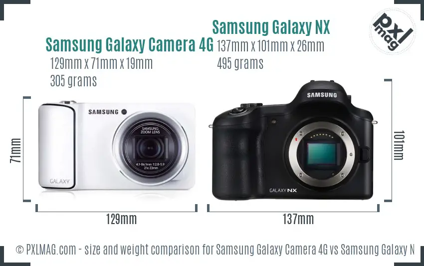 Samsung Galaxy Camera 4G vs Samsung Galaxy NX size comparison