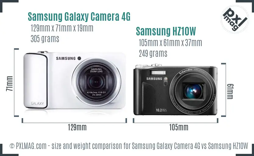 Samsung Galaxy Camera 4G vs Samsung HZ10W size comparison
