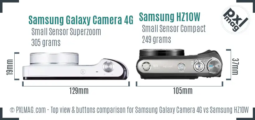 Samsung Galaxy Camera 4G vs Samsung HZ10W top view buttons comparison
