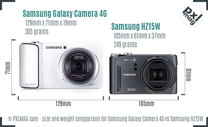 Samsung Galaxy Camera 4G vs Samsung HZ15W size comparison