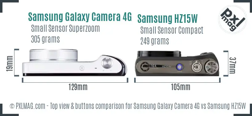 Samsung Galaxy Camera 4G vs Samsung HZ15W top view buttons comparison
