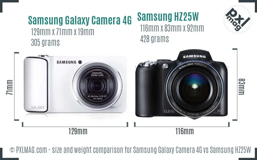 Samsung Galaxy Camera 4G vs Samsung HZ25W size comparison