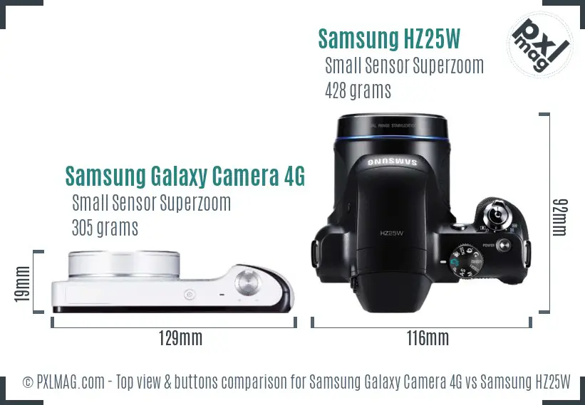 Samsung Galaxy Camera 4G vs Samsung HZ25W top view buttons comparison