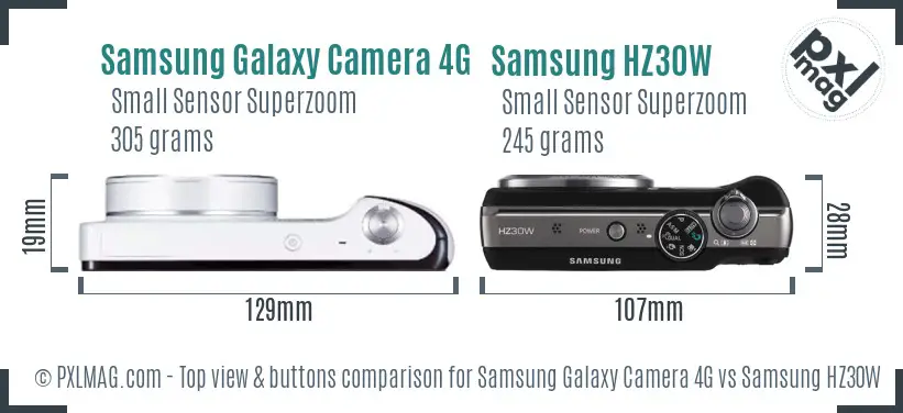 Samsung Galaxy Camera 4G vs Samsung HZ30W top view buttons comparison