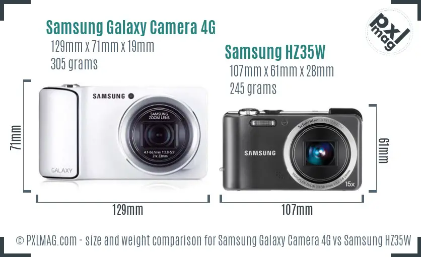 Samsung Galaxy Camera 4G vs Samsung HZ35W size comparison