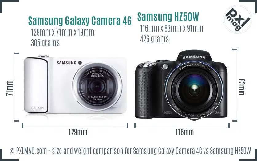 Samsung Galaxy Camera 4G vs Samsung HZ50W size comparison