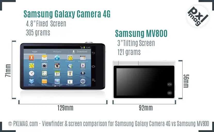 Samsung Galaxy Camera 4G vs Samsung MV800 Screen and Viewfinder comparison
