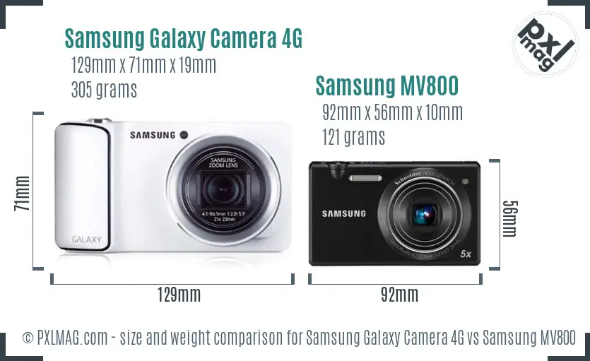 Samsung Galaxy Camera 4G vs Samsung MV800 size comparison