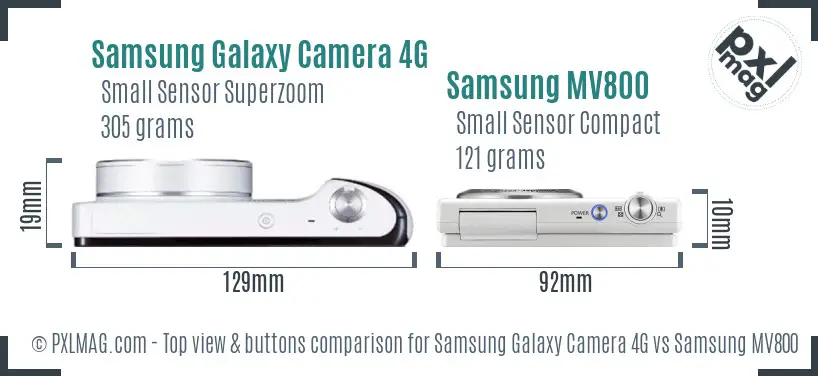 Samsung Galaxy Camera 4G vs Samsung MV800 top view buttons comparison
