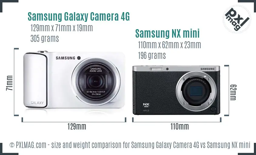 Samsung Galaxy Camera 4G vs Samsung NX mini size comparison