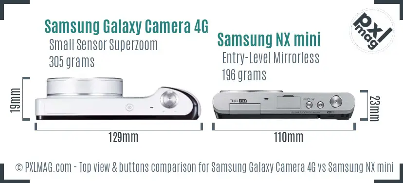 Samsung Galaxy Camera 4G vs Samsung NX mini top view buttons comparison