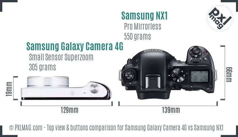Samsung Galaxy Camera 4G vs Samsung NX1 top view buttons comparison