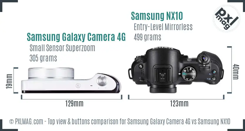 Samsung Galaxy Camera 4G vs Samsung NX10 top view buttons comparison
