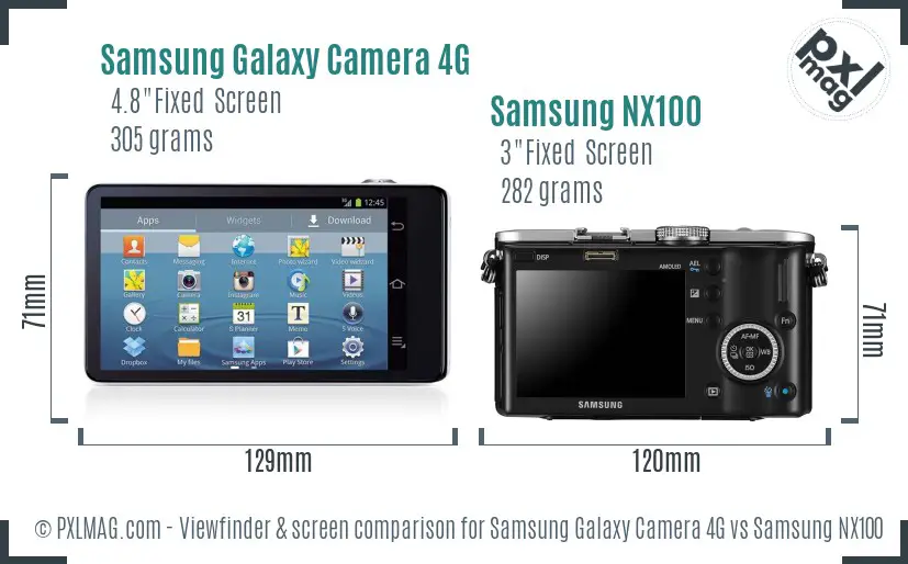 Samsung Galaxy Camera 4G vs Samsung NX100 Screen and Viewfinder comparison