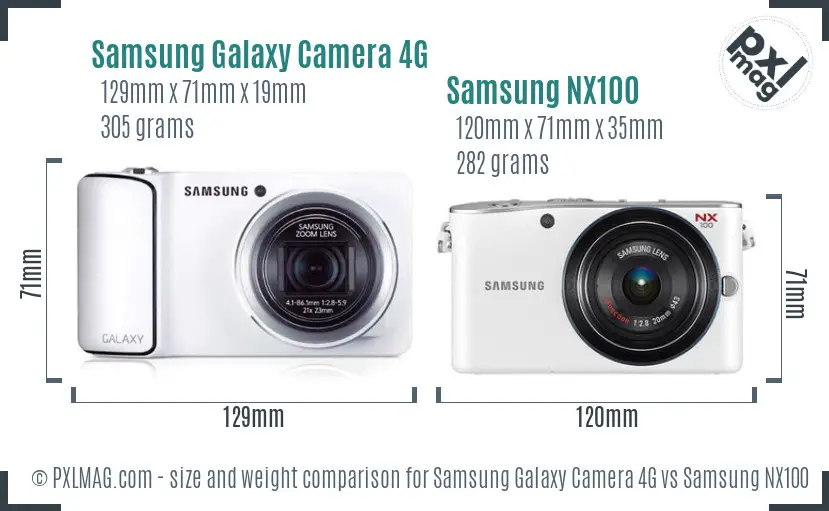 Samsung Galaxy Camera 4G vs Samsung NX100 size comparison