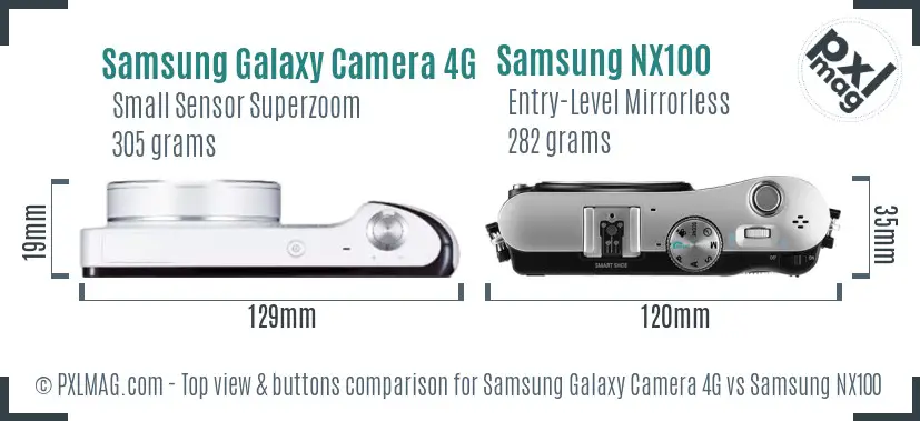 Samsung Galaxy Camera 4G vs Samsung NX100 top view buttons comparison