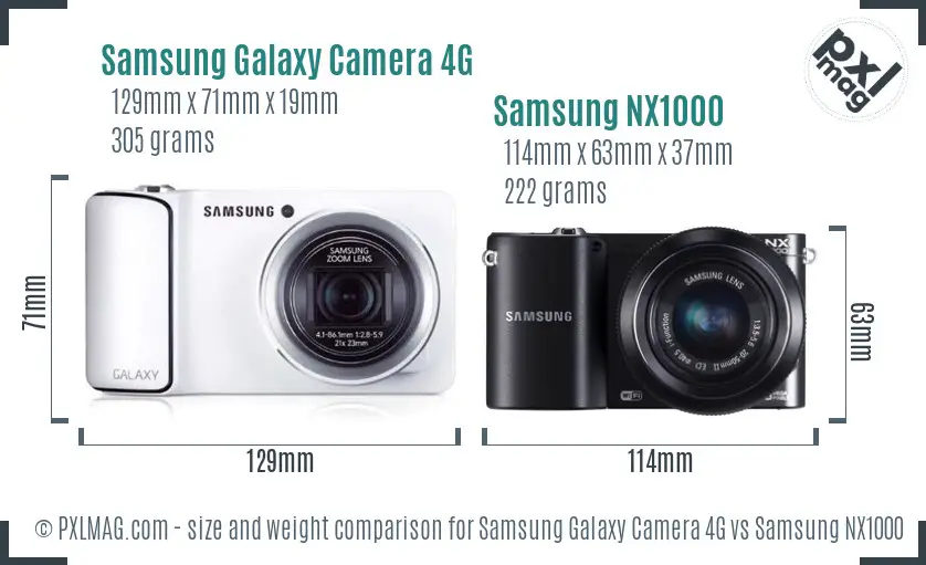 Samsung Galaxy Camera 4G vs Samsung NX1000 size comparison