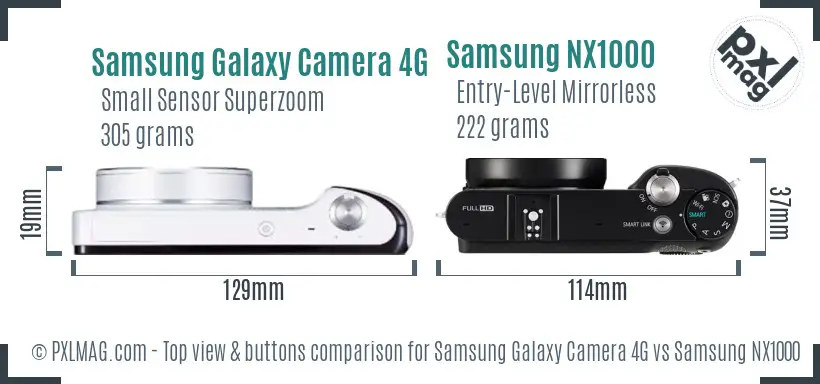 Samsung Galaxy Camera 4G vs Samsung NX1000 top view buttons comparison