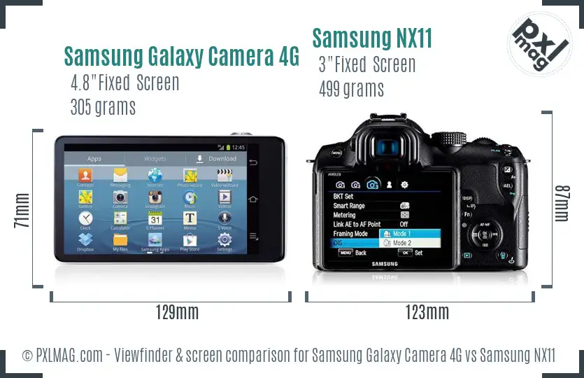 Samsung Galaxy Camera 4G vs Samsung NX11 Screen and Viewfinder comparison