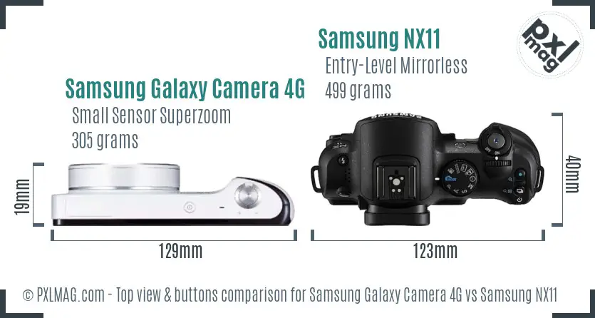 Samsung Galaxy Camera 4G vs Samsung NX11 top view buttons comparison