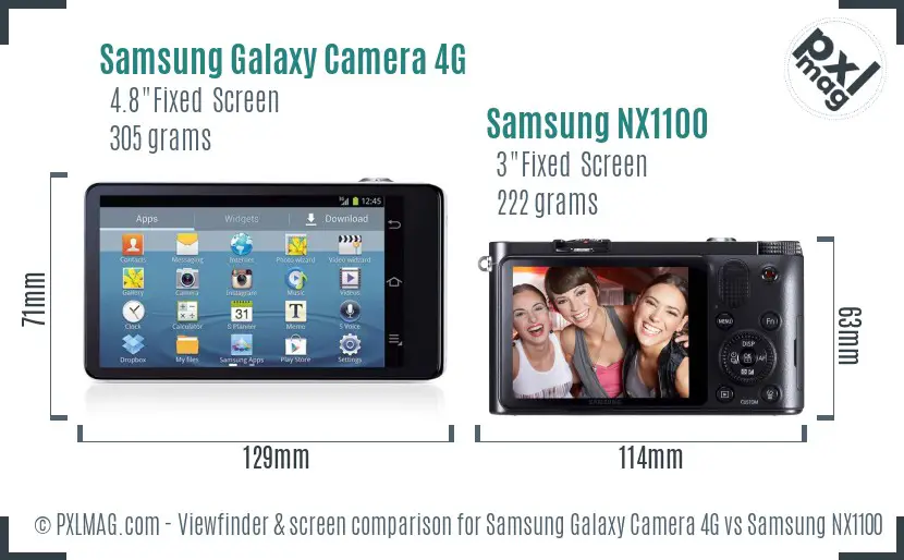 Samsung Galaxy Camera 4G vs Samsung NX1100 Screen and Viewfinder comparison