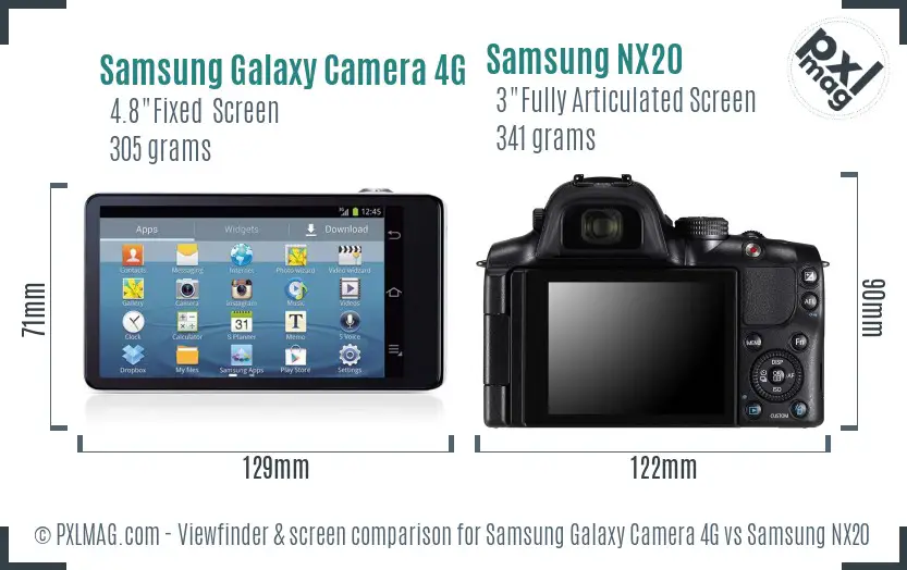 Samsung Galaxy Camera 4G vs Samsung NX20 Screen and Viewfinder comparison