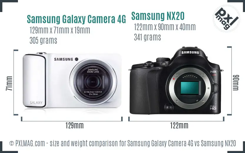 Samsung Galaxy Camera 4G vs Samsung NX20 size comparison