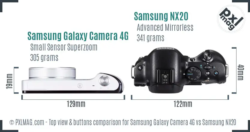 Samsung Galaxy Camera 4G vs Samsung NX20 top view buttons comparison