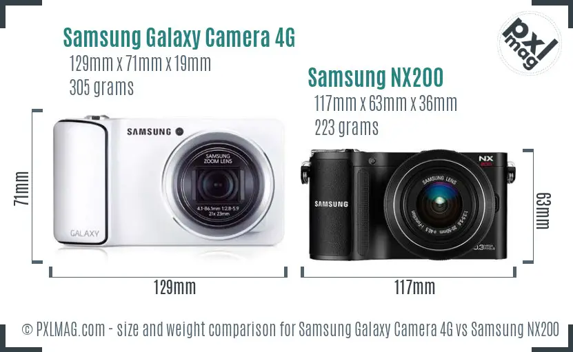 Samsung Galaxy Camera 4G vs Samsung NX200 size comparison