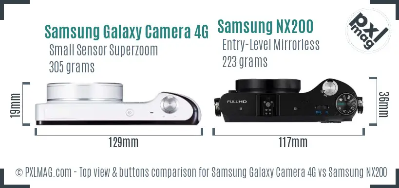 Samsung Galaxy Camera 4G vs Samsung NX200 top view buttons comparison