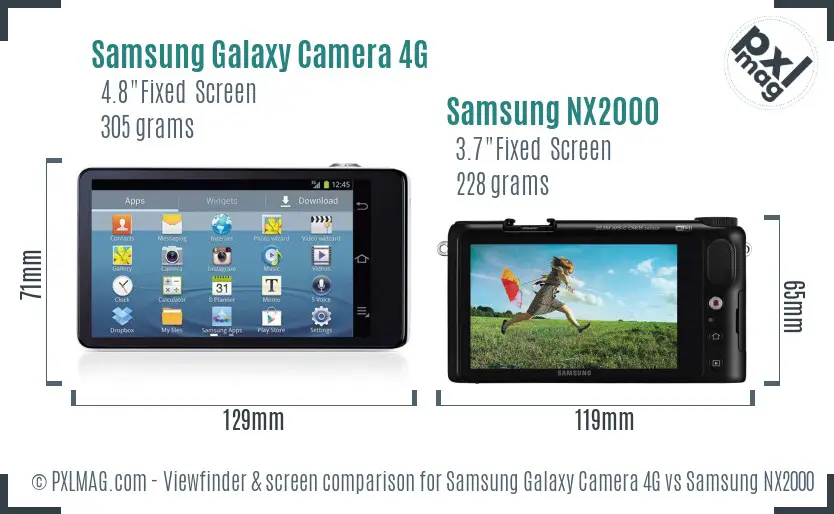 Samsung Galaxy Camera 4G vs Samsung NX2000 Screen and Viewfinder comparison