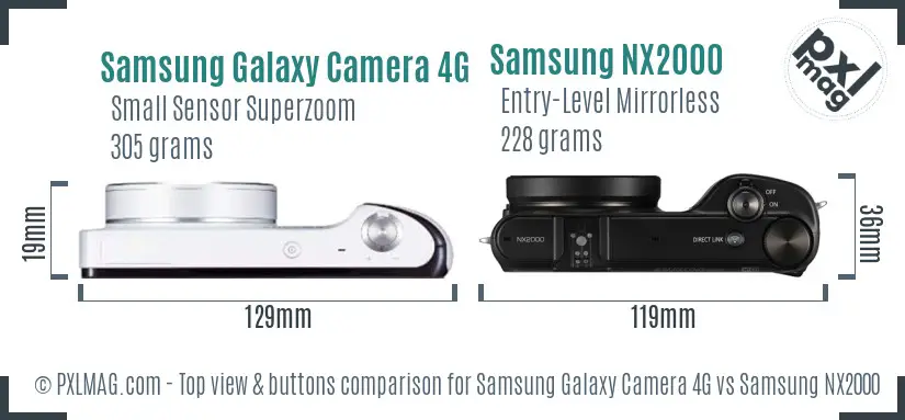 Samsung Galaxy Camera 4G vs Samsung NX2000 top view buttons comparison