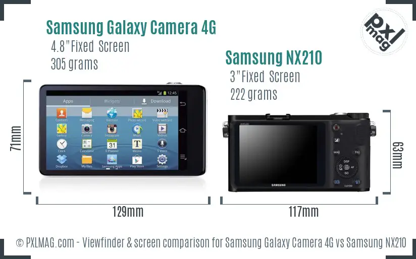 Samsung Galaxy Camera 4G vs Samsung NX210 Screen and Viewfinder comparison