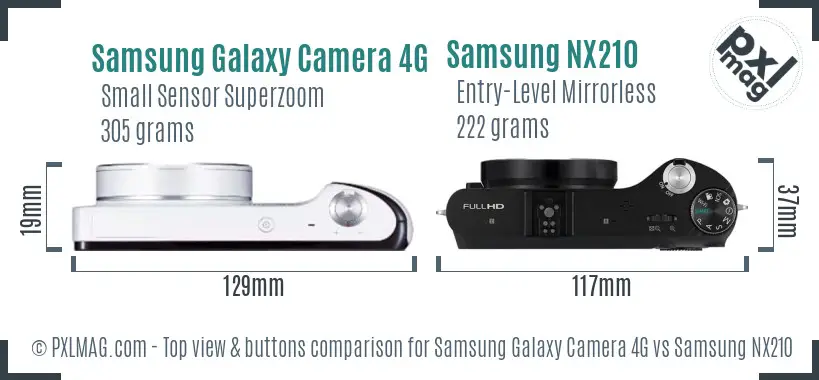 Samsung Galaxy Camera 4G vs Samsung NX210 top view buttons comparison
