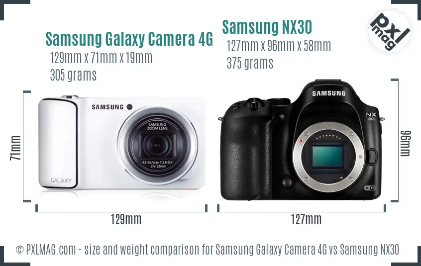 Samsung Galaxy Camera 4G vs Samsung NX30 size comparison